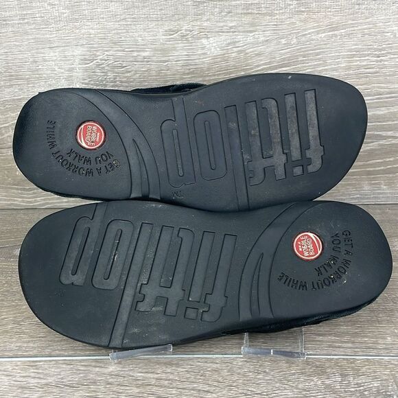 Fitflop Oasis Black Suede Women’s Sz 9 Slip On Thong Flip Flop Platform Sandals - Picture 8 of 10